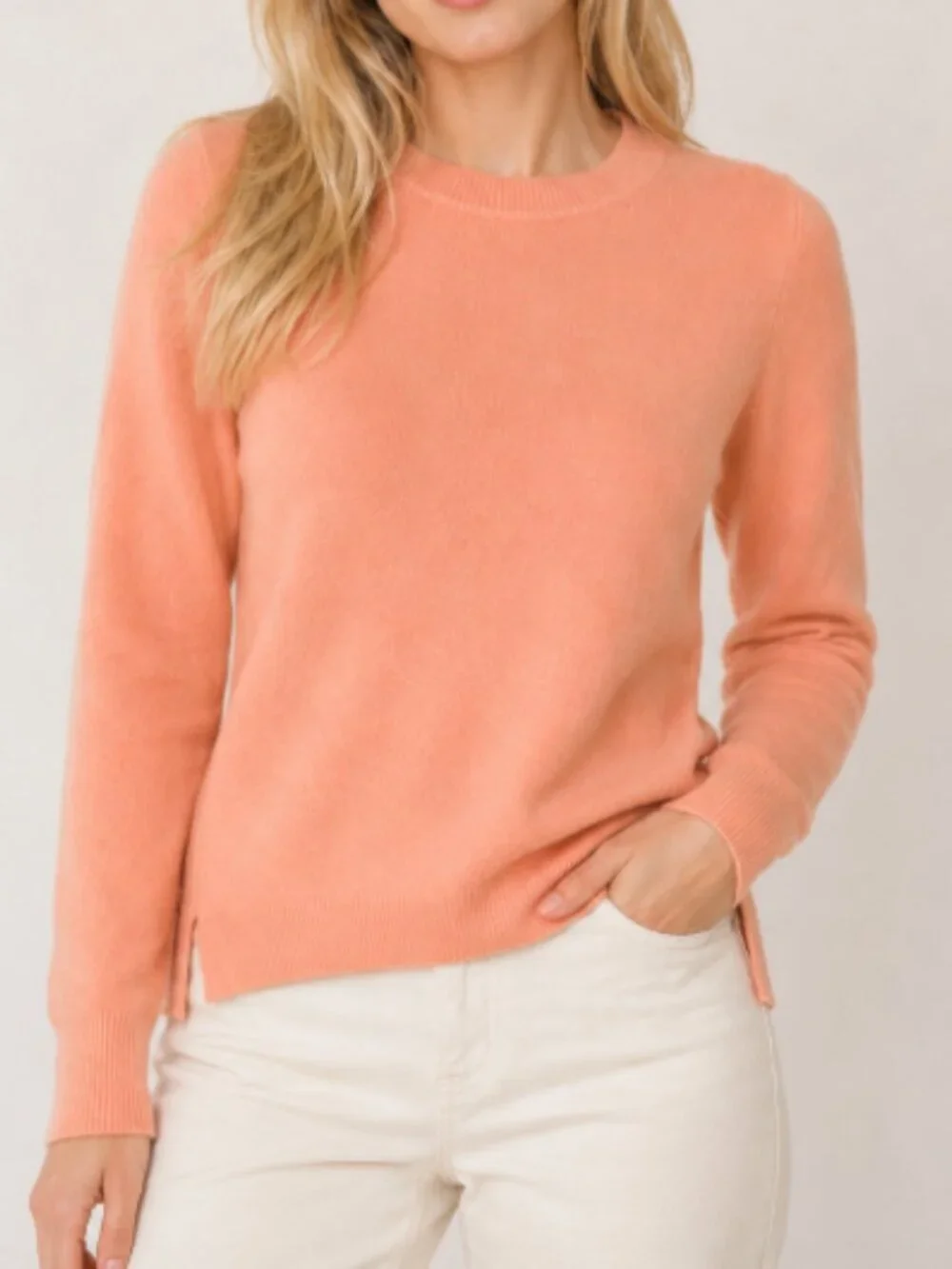J.Crew 100% Cashmere Sweater Women’s Small Peach Crewneck Long Sleeve Soft